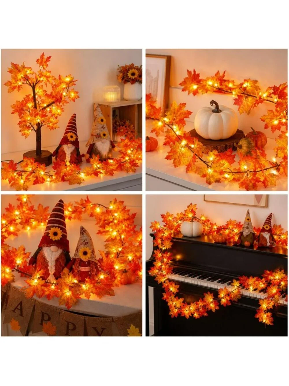 9FT Plug-In Fall Garland with 50 Orange Lights - Halloween & Thanksgiving Decor